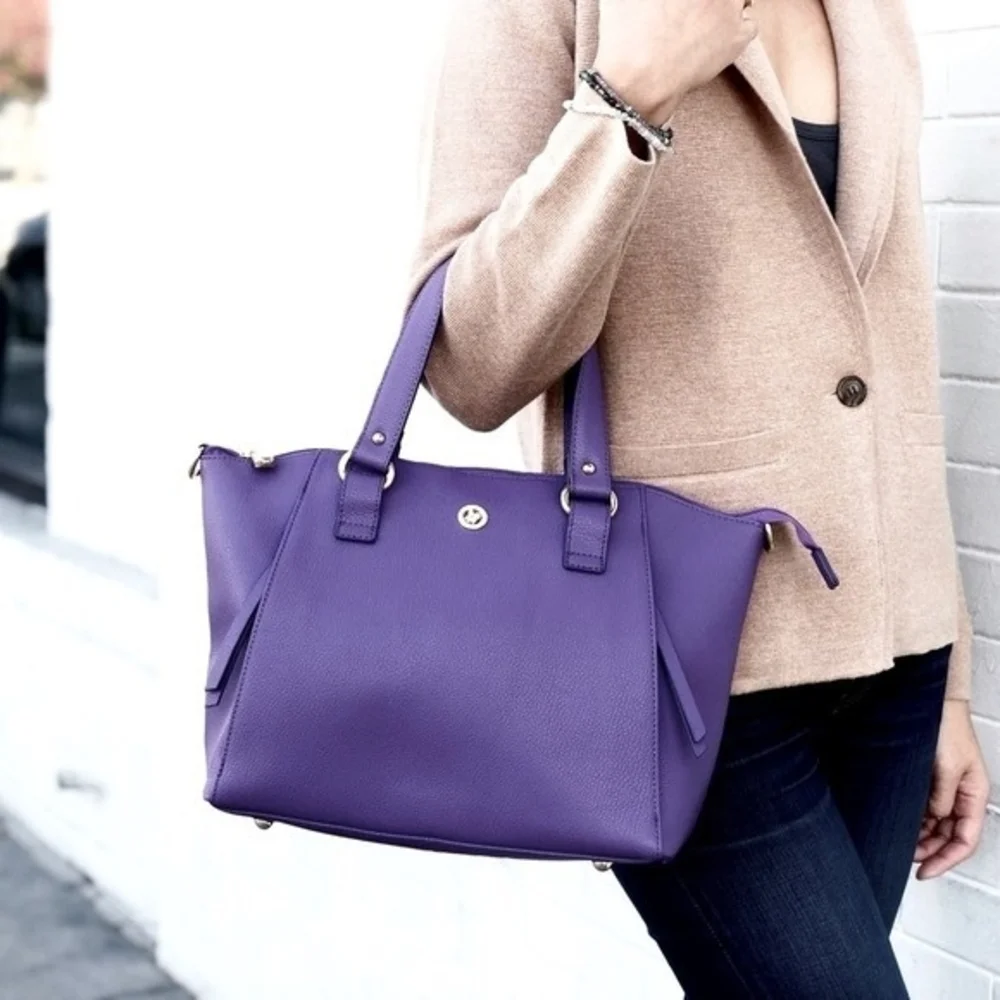 Ora Delphine Adele Purple Leather Satchel Crossbody Tote Shoulder Bag Very Good
